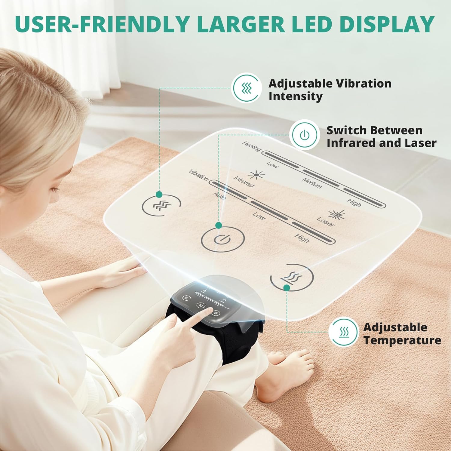 Knee Massager with Heat, Cordless Heated Knee Massage for Pain Relief with 3 Heating Levels