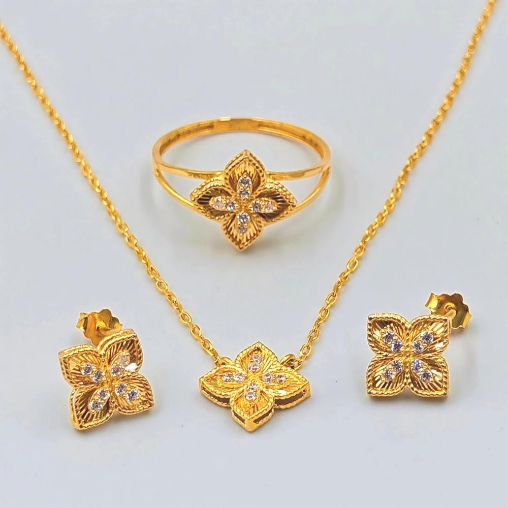 O'Zone Gold Plated Four-Leaf Clover Jewelry Set (4Pcs) - O'ZONE